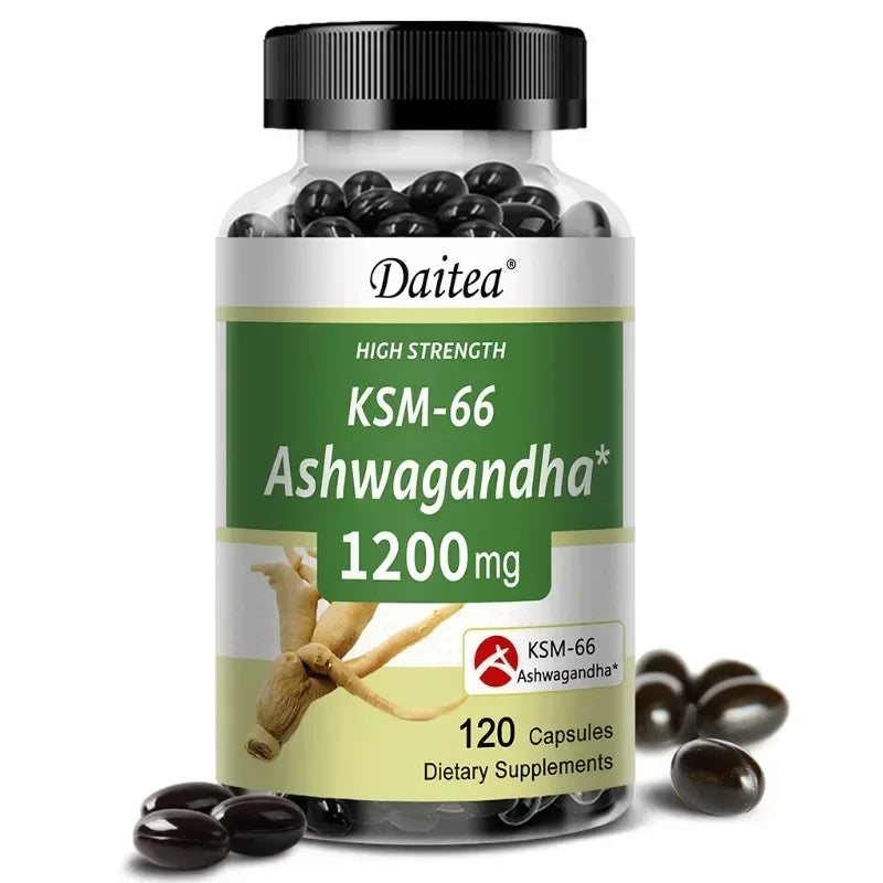 Ashwagandha Capsules 1200 Mg - Stress Mood Formula, Energy and Focus Booster, 120 Vegetarian Capsules