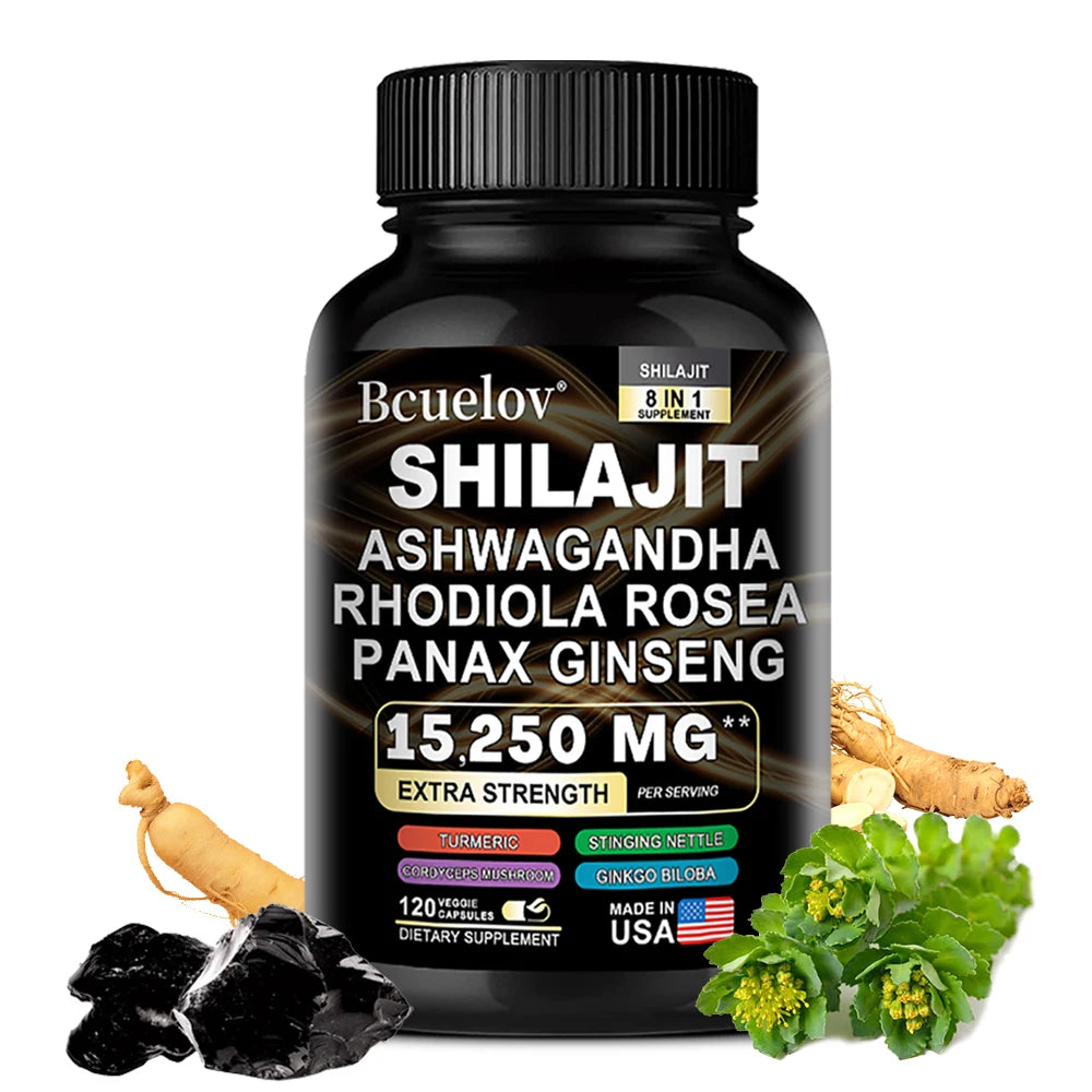 Shilajit Supplements - 8 in 1 Rhodiola Rosea 1000MG, Ashwagandha, for Brain Health, Memory, Concentration and Immunity