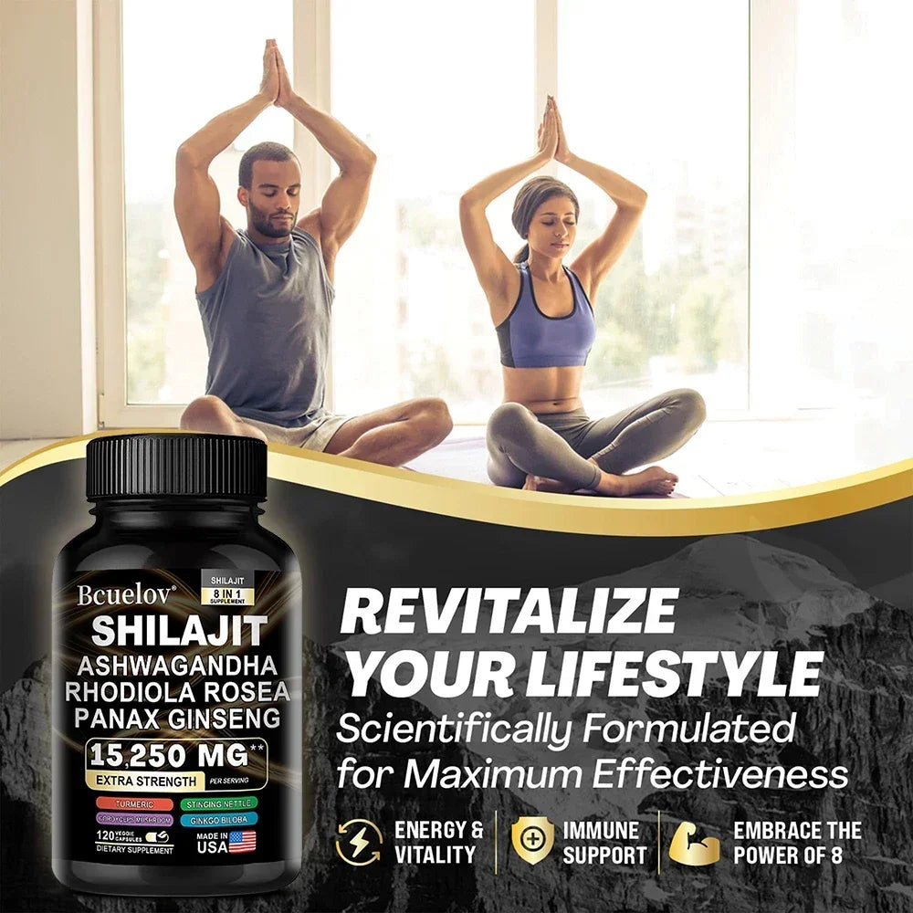 Shilajit Supplements - 8 in 1 Rhodiola Rosea 1000MG, Ashwagandha, for Brain Health, Memory, Concentration and Immunity