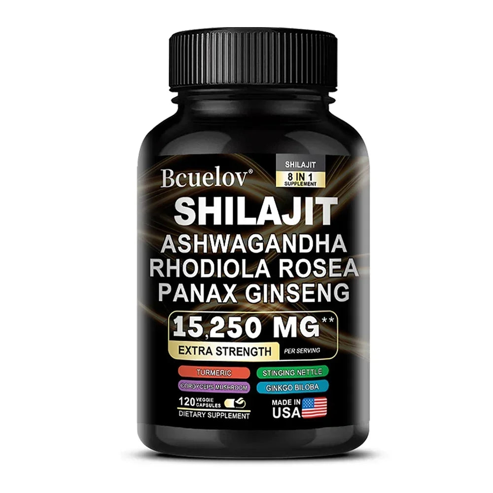 Shilajit Supplements - 8 in 1 Rhodiola Rosea 1000MG, Ashwagandha, for Brain Health, Memory, Concentration and Immunity