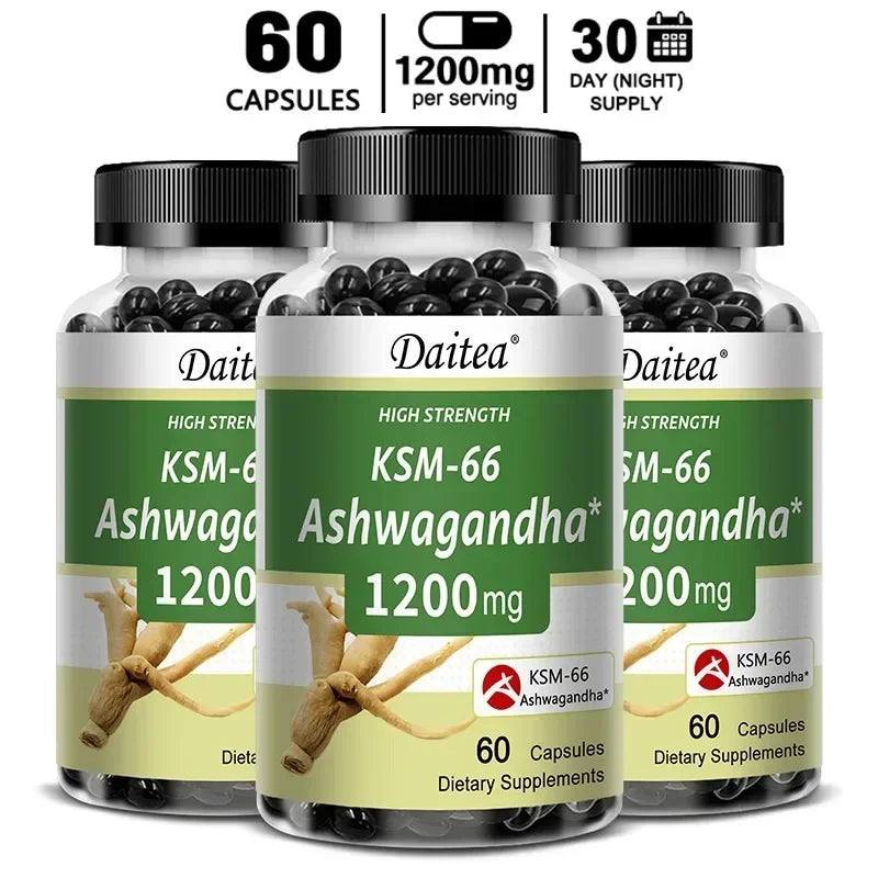 Ashwagandha Capsules 1200 Mg - Stress Mood Formula, Energy and Focus Booster, 120 Vegetarian Capsules